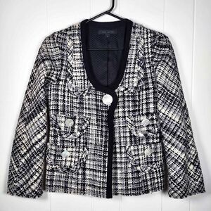 Marc Jacobs Womens Wool Cotton Tweed Jacket Mother of Pearl Snaps Pockets Size 0